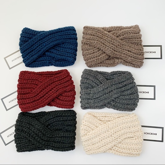 Chunky Winter Knitted Headband - WINE - Picture 6 of 6